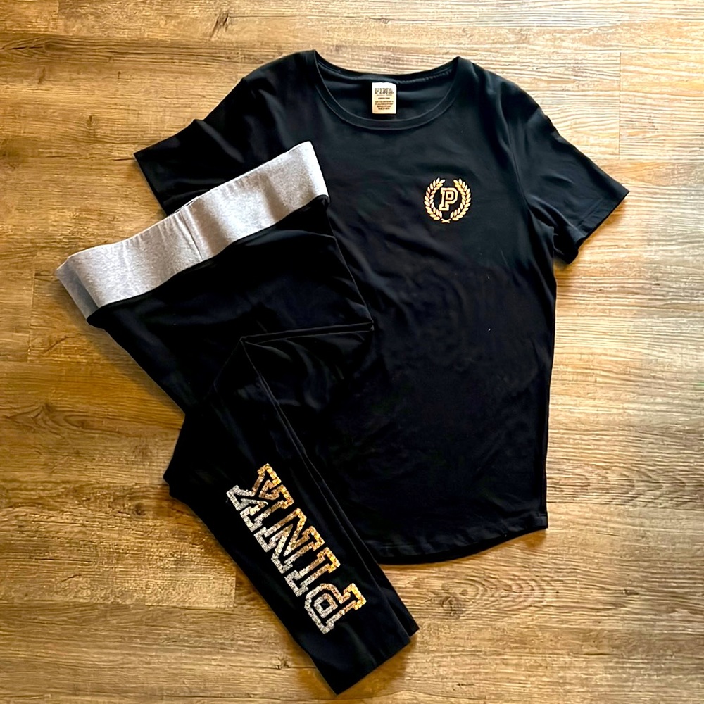 Victoria Secret PINK Bling Rose Gold & Silver T-Shirt and Leggings Set
